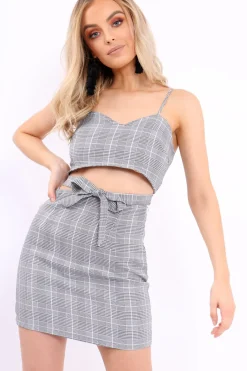 Rebellious Fashion Gingham Bralet and Skirt Co-ord - Emery