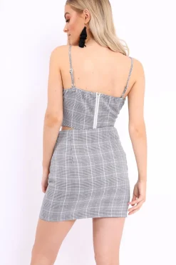 Rebellious Fashion Gingham Bralet and Skirt Co-ord - Emery