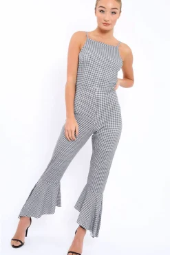 Rebellious Fashion Gingham Cropped Frill Hem Jumpsuit - Sadey