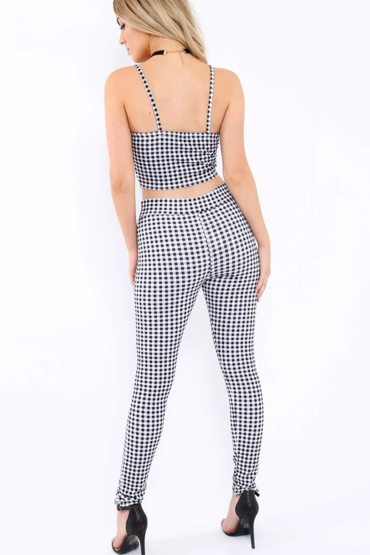 Rebellious Fashion Gingham Crop Top and Trousers Co-ord - Adelina