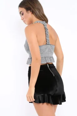 Rebellious Fashion Gingham Frill Hem Racer Back Crop Top - Lucie