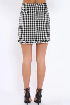 Rebellious Fashion Gingham Lace up Skirt with Floral Embroidery - Juliet