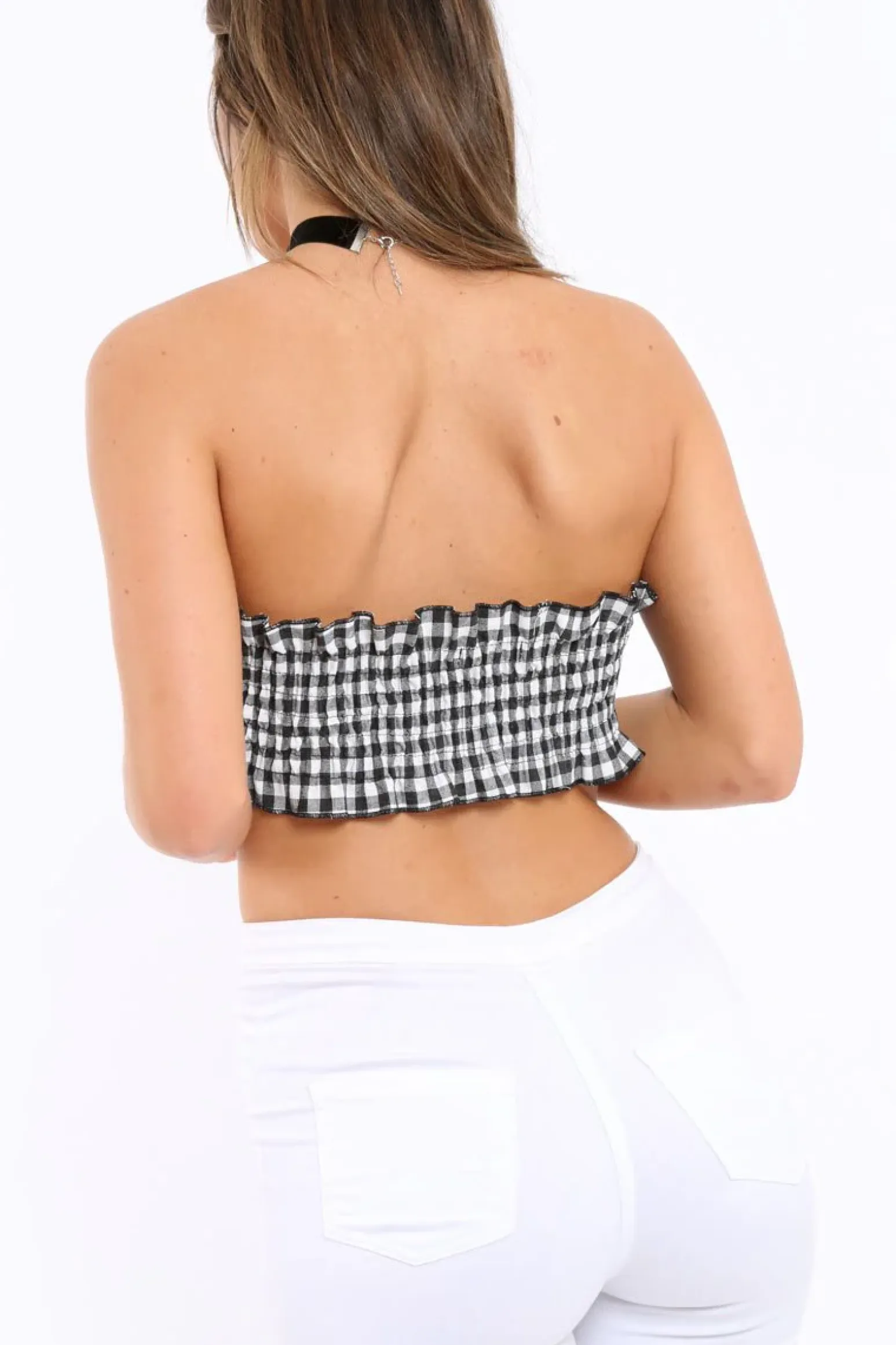 Rebellious Fashion Gingham Shirred Boob Tube - Lyda