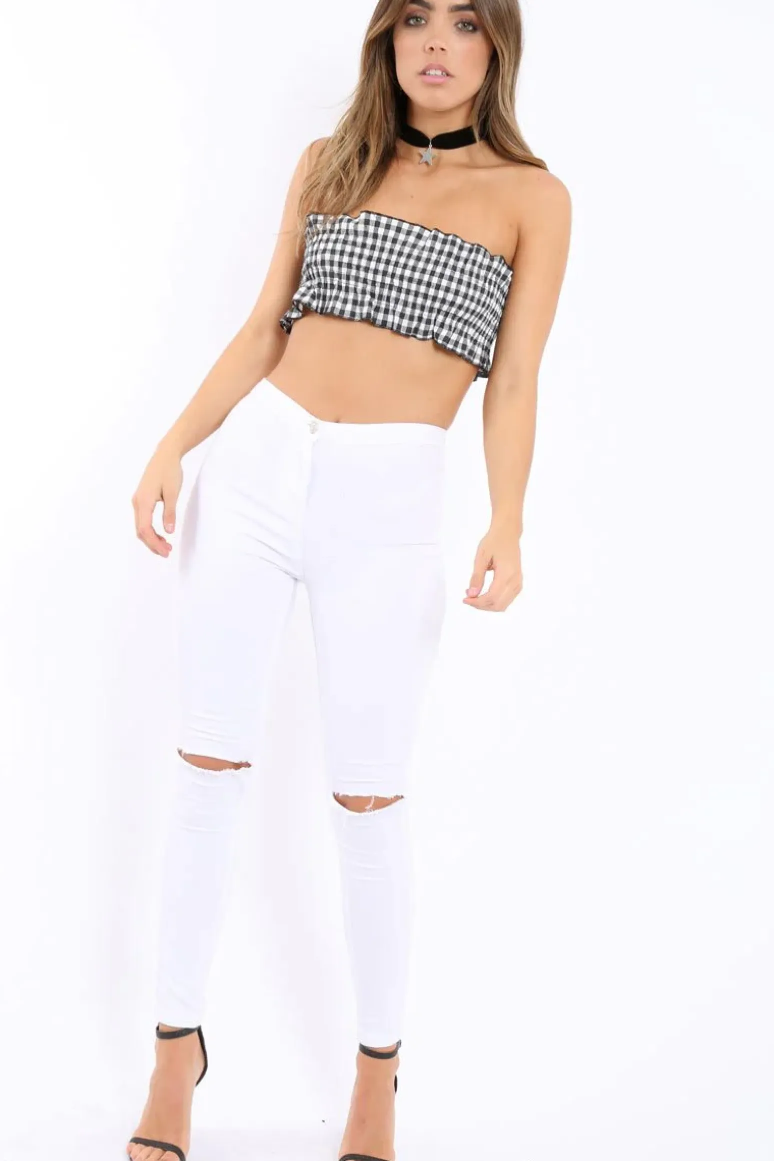 Rebellious Fashion Gingham Shirred Boob Tube - Lyda