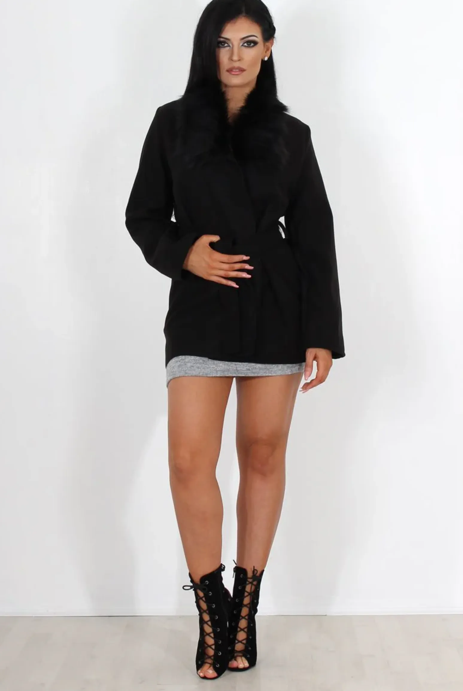 Rebellious Fashion Gisa Black Fur Waterfall Jacket