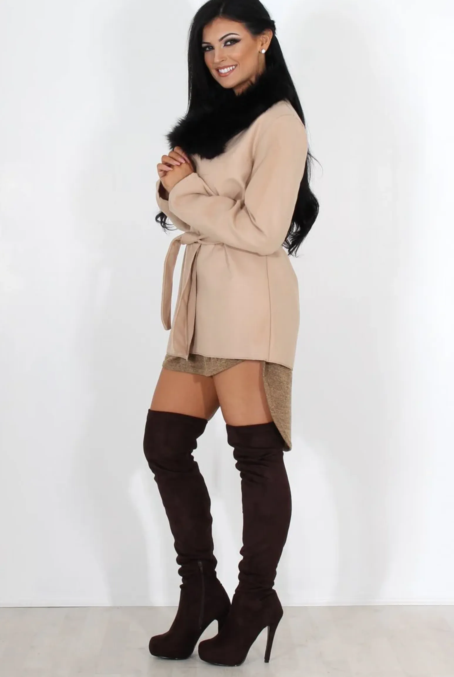 Rebellious Fashion Gisa Tan Fur Waterfall Jacket