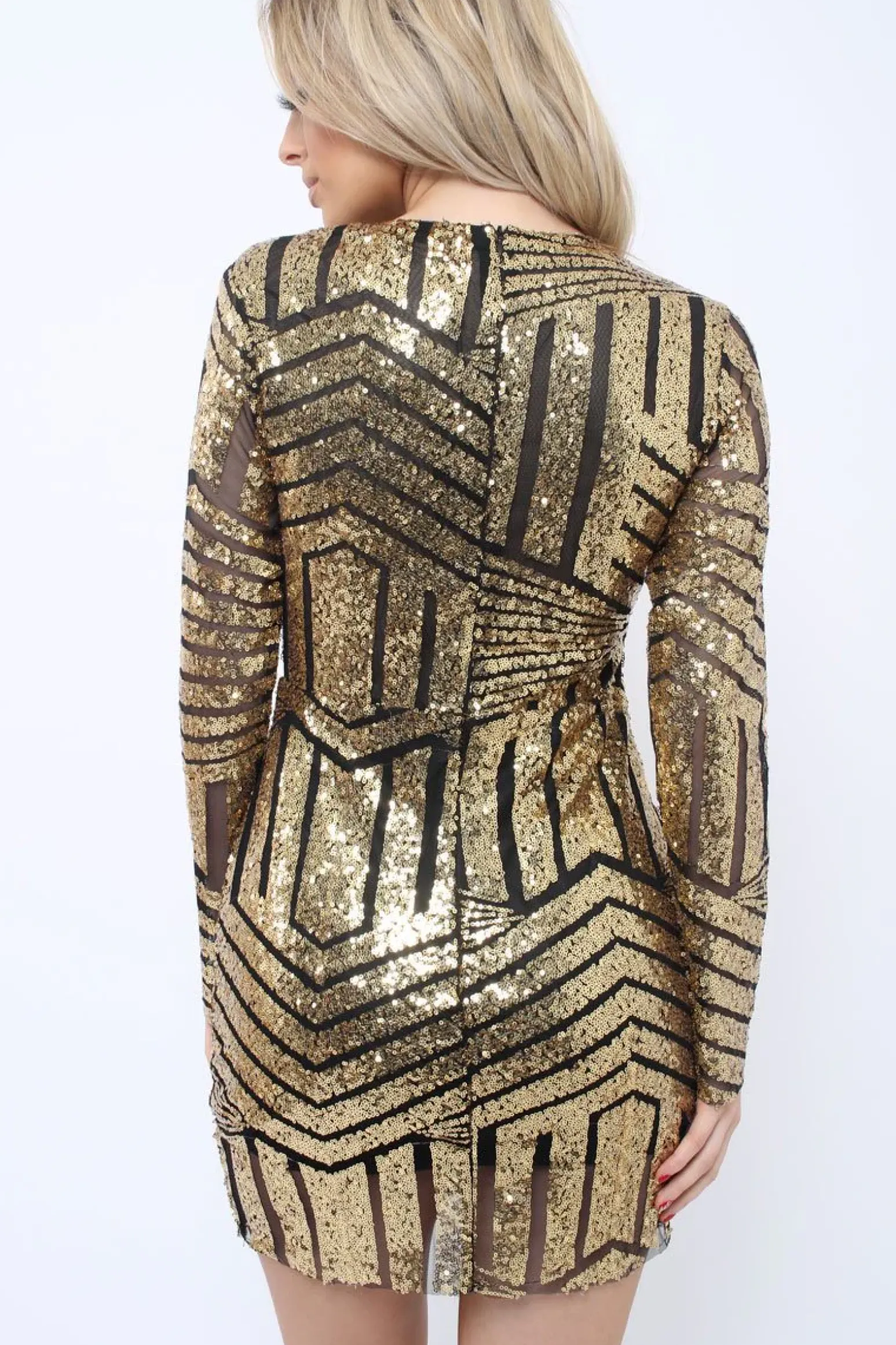 Rebellious Fashion Gold and Black Sequin Bodycon Dress - Lisandra