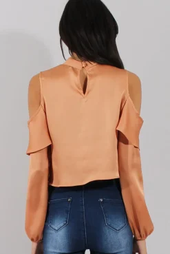 Rebellious Fashion Gold Cold Shoulder Frill Layer Top - Lucy