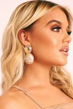 Rebellious Fashion Gold Marble Pendant Statement Earrings - Jaylia
