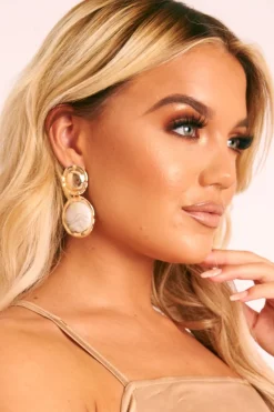 Rebellious Fashion Gold Marble Pendant Statement Earrings - Jaylia