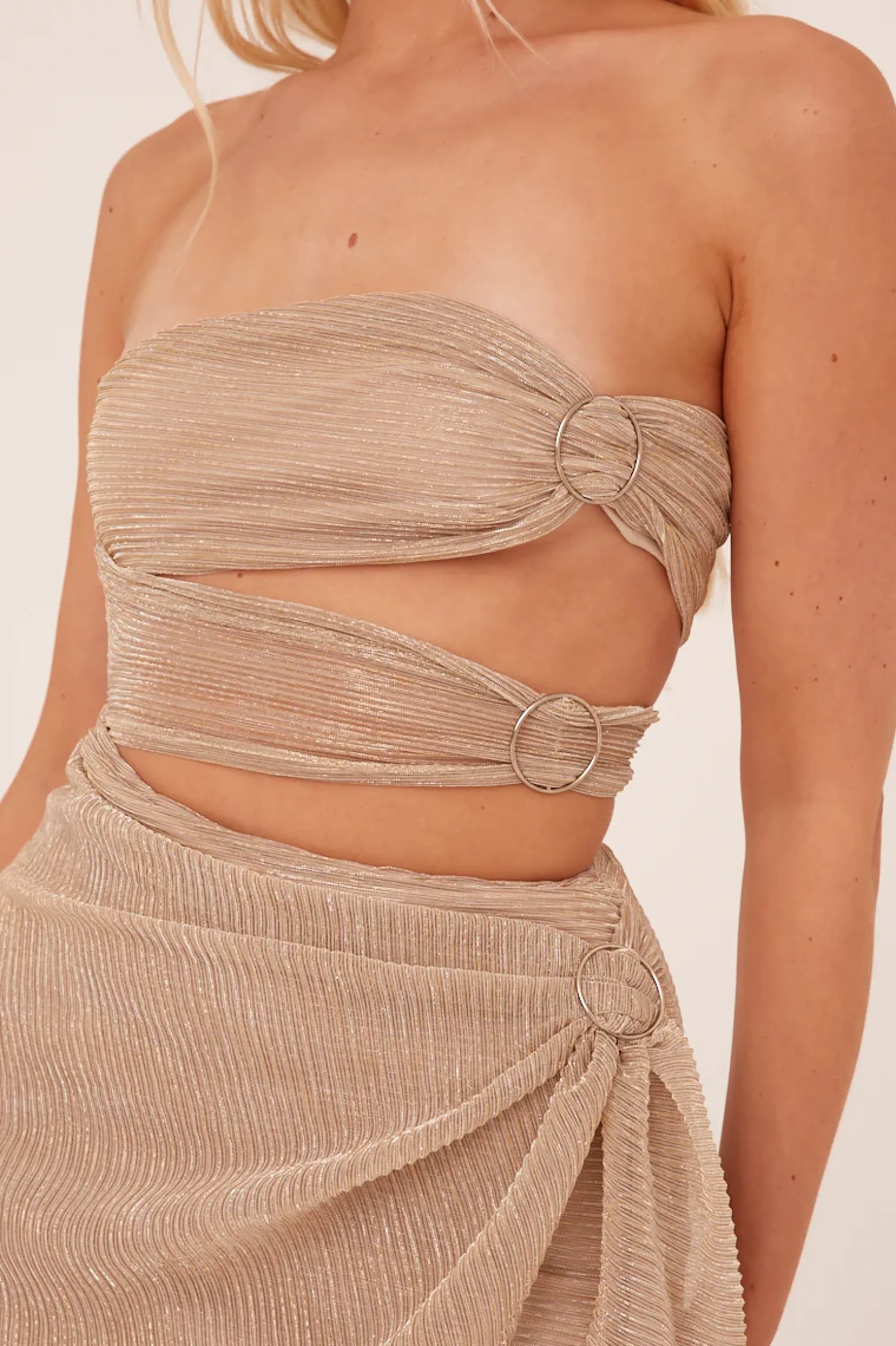 Rebellious Fashion Gold Bandeau Buckle Detail Mini Dress - Elfie