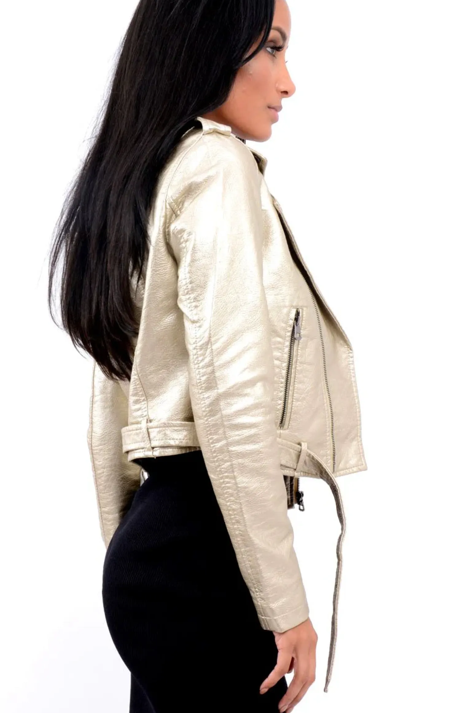 Rebellious Fashion Gold Biker Jacket - Hanna