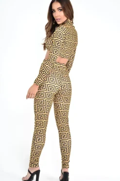 Rebellious Fashion Gold Black Greek Crop Top Leggings Co-Ord - Artemis