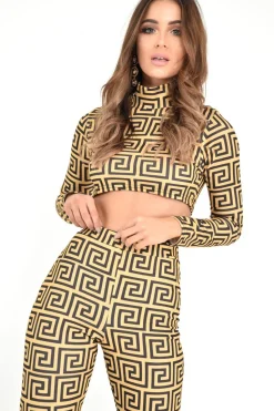 Rebellious Fashion Gold Black Greek Crop Top Leggings Co-Ord - Artemis