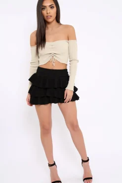 Rebellious Fashion Gold Gathered Middle Bardot Crop Top - Sally