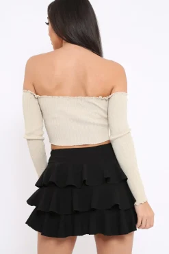 Rebellious Fashion Gold Gathered Middle Bardot Crop Top - Sally