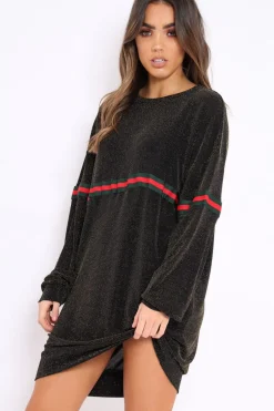 Rebellious Fashion Gold Glitter Stripe Jumper Dress - Finley
