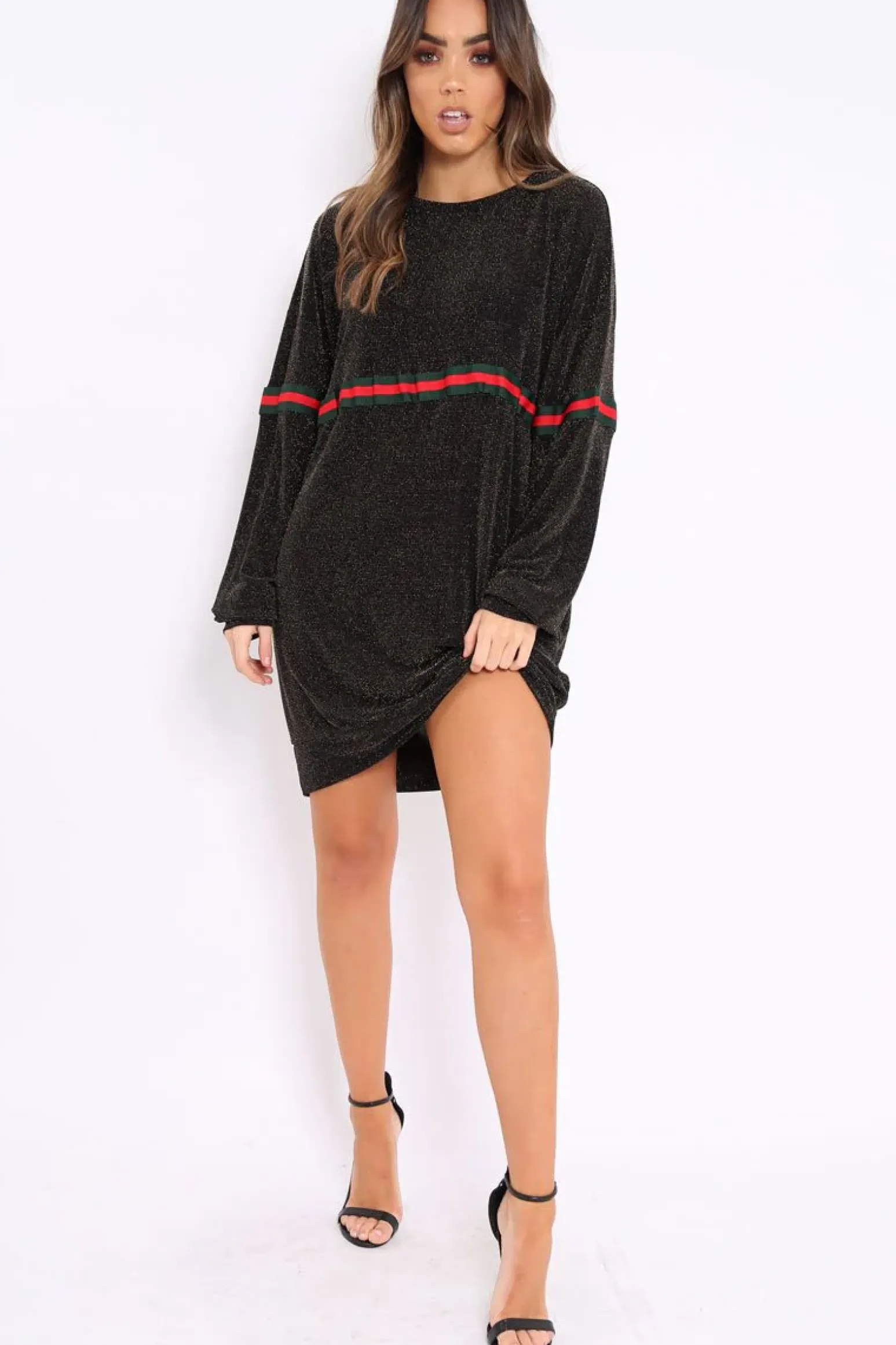 Rebellious Fashion Gold Glitter Stripe Jumper Dress - Finley