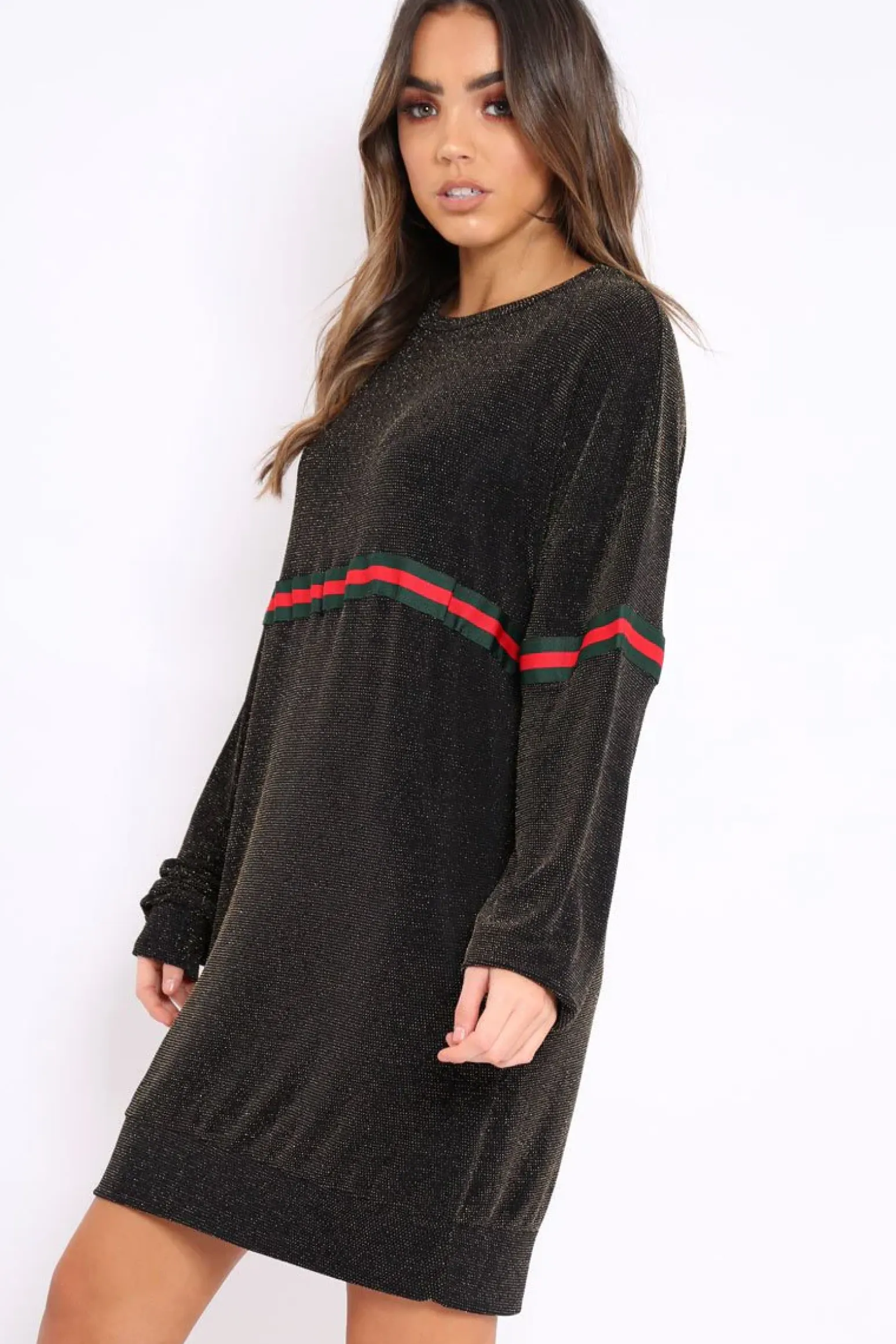 Rebellious Fashion Gold Glitter Stripe Jumper Dress - Finley