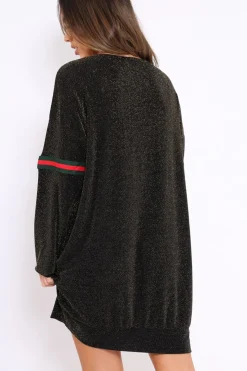 Rebellious Fashion Gold Glitter Stripe Jumper Dress - Finley