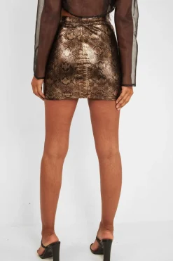 Rebellious Fashion Gold Metallic Coated Snake Print Skirt - Rylee