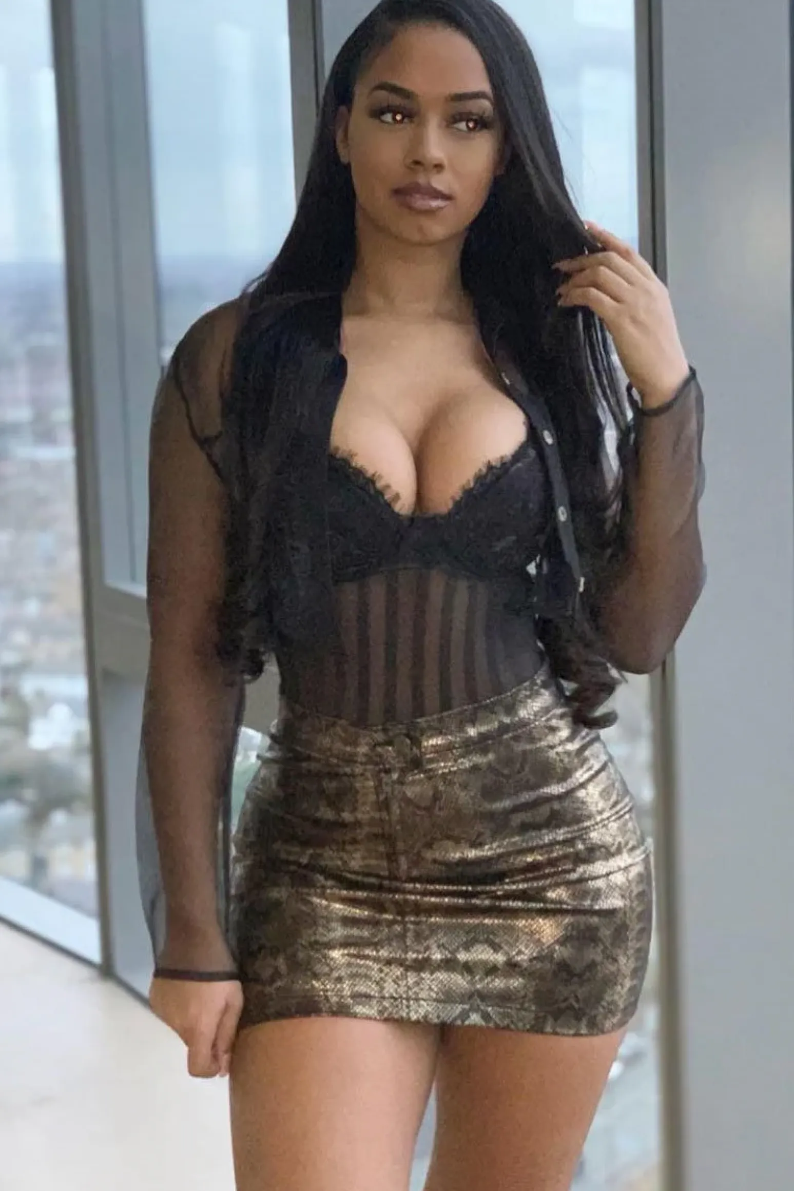 Rebellious Fashion Gold Metallic Coated Snake Print Skirt - Rylee