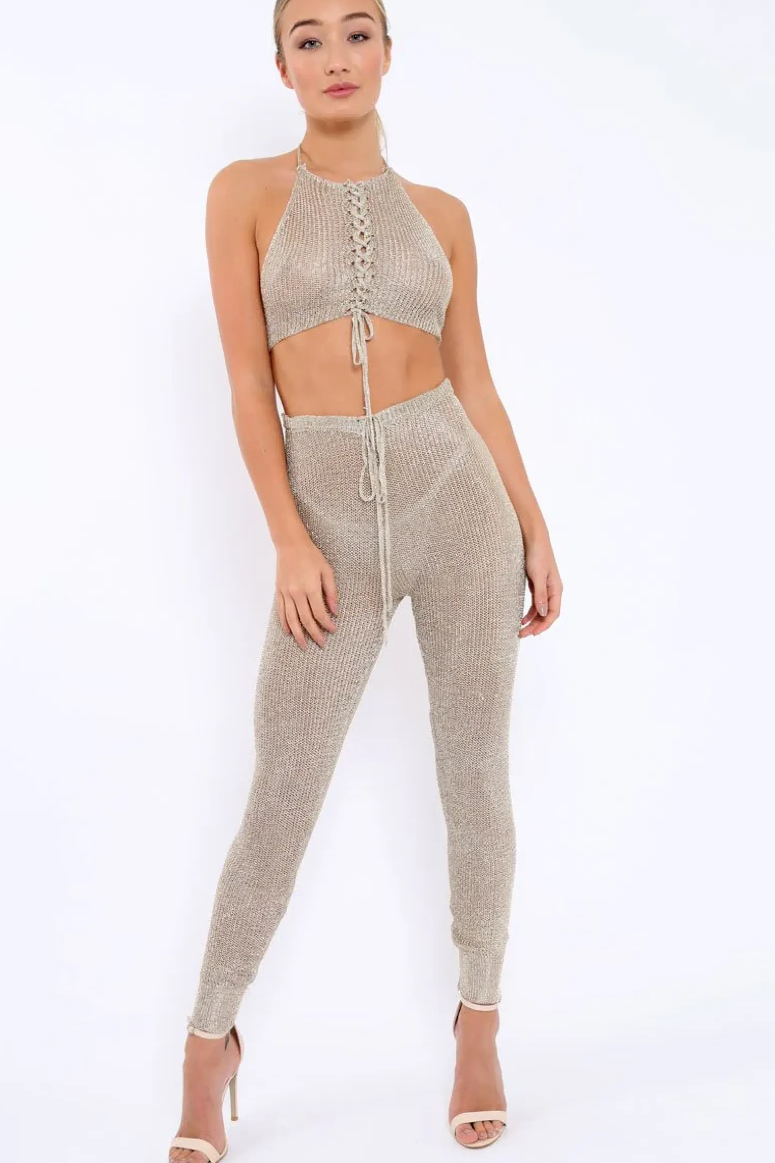 Rebellious Fashion Gold Metallic Co-ord Set - Klaire