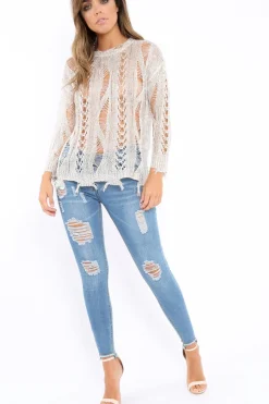 Rebellious Fashion Gold Metallic Distressed Jumper - Hannan