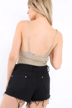 Rebellious Fashion Gold Metallic Knit Crop Top - Kashi