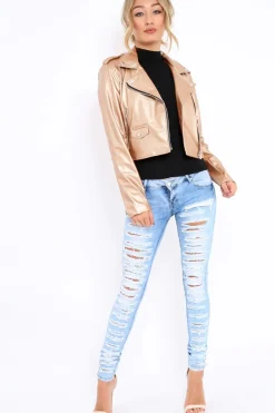 Rebellious Fashion Gold Metallic Leather Jacket - Adrienne