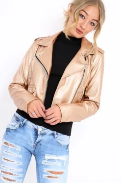 Rebellious Fashion Gold Metallic Leather Jacket - Adrienne