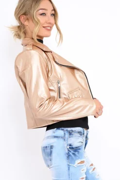 Rebellious Fashion Gold Metallic Leather Jacket - Adrienne