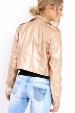 Rebellious Fashion Gold Metallic Leather Jacket - Adrienne