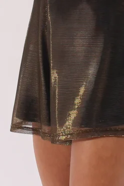 Rebellious Fashion Gold Metallic Strappy V Neck Playsuit - Patricia