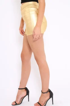 Rebellious Fashion Gold Mini Shorts - Tanya