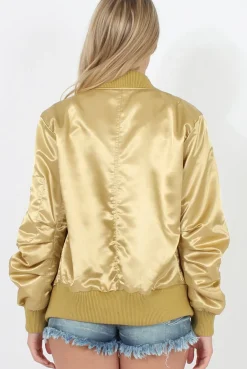 Rebellious Fashion Gold Satin Bomber Jacket - Neve
