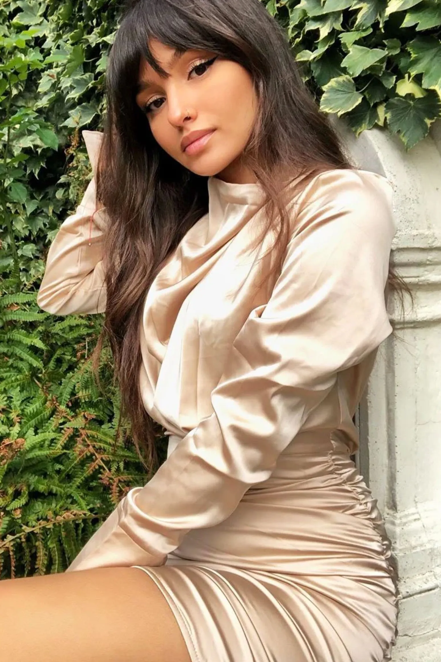 Rebellious Fashion Gold Satin High Neck Ruched Side Detail Dress - Rae