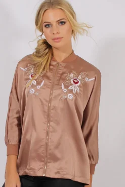 Rebellious Fashion Gold Satin Oversized Embroidered Jacket - North