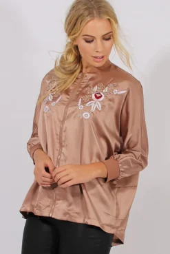 Rebellious Fashion Gold Satin Oversized Embroidered Jacket - North