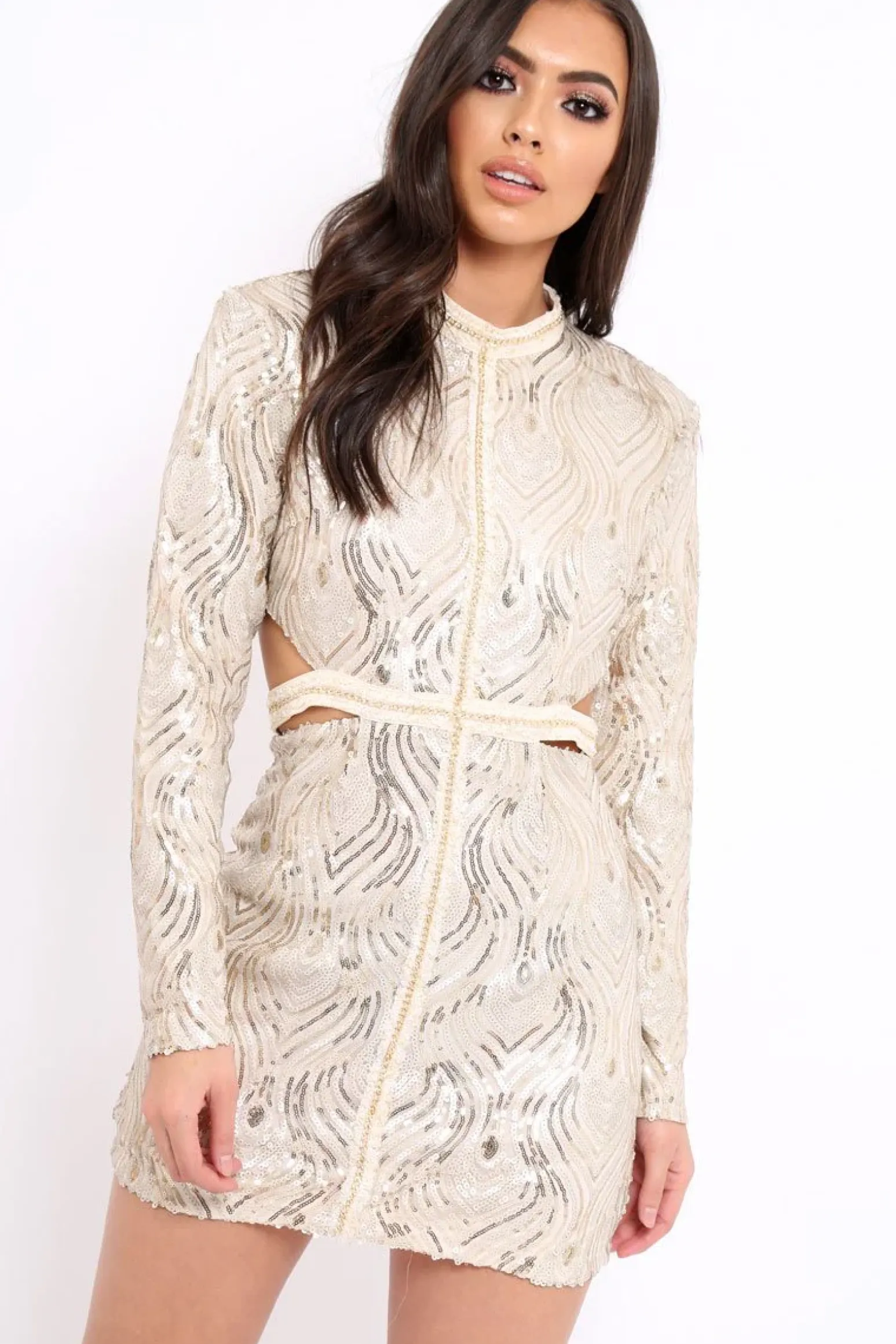 Rebellious Fashion Gold Sequin Cut Out Back Mini Dress - Hera