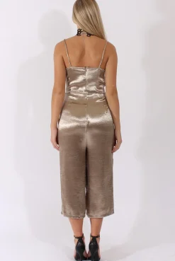 Rebellious Fashion Gold Silky Culotte Jumpsuit - Berry