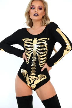 Rebellious Fashion Gold Skeleton Bodysuit