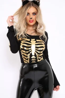 Rebellious Fashion Gold Skeleton Bodysuit