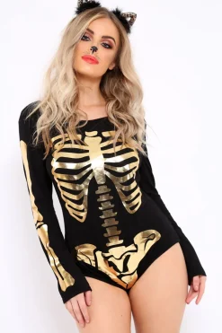 Rebellious Fashion Gold Skeleton Bodysuit