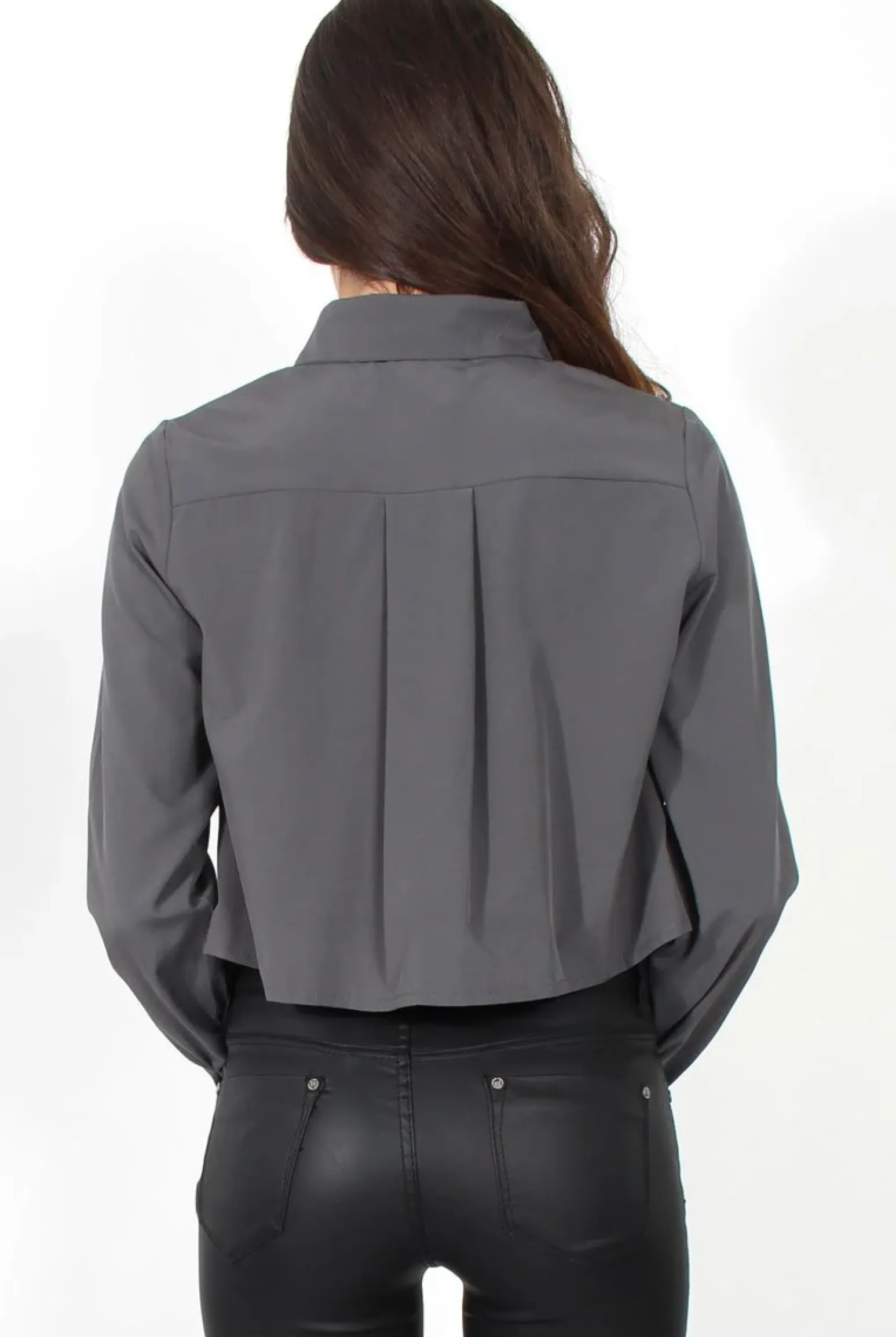 Rebellious Fashion Grace Dark Grey Long Sleeved Cropped Shirt