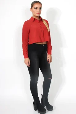 Rebellious Fashion Grace Rust Long Sleeved Cropped Shirt