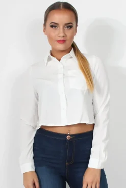 Rebellious Fashion Grace White Long Sleeved Cropped Shirt