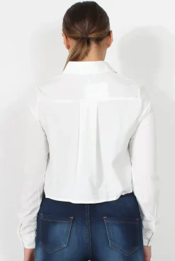 Rebellious Fashion Grace White Long Sleeved Cropped Shirt