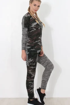 Rebellious Fashion Gracie Grey Camouflage Asymmetric Loungewear set