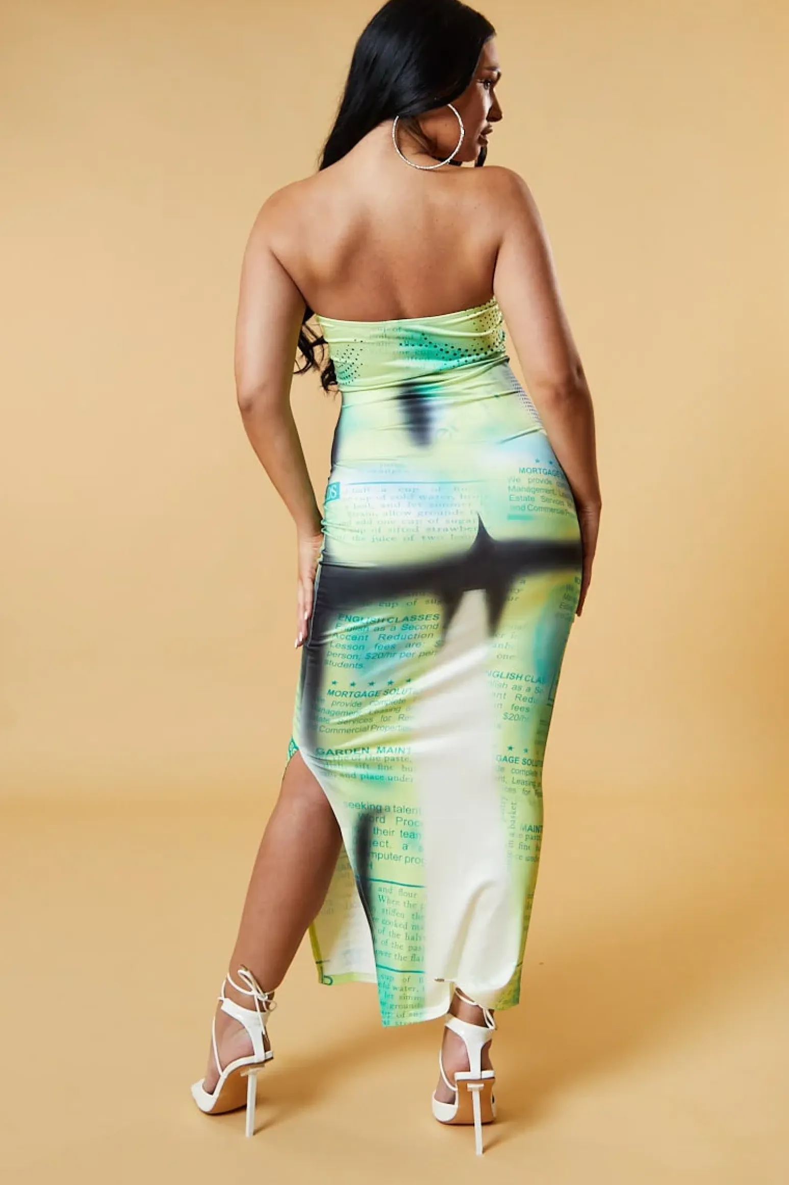 Rebellious Fashion Green Body Print Bandeau Maxi Dress - Anna